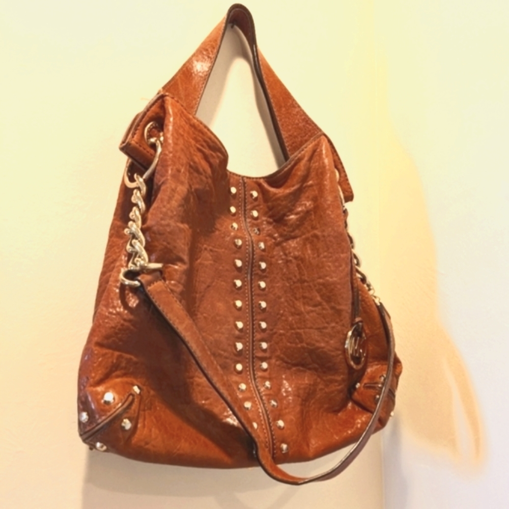 Micheal Kors Uptown Astor Tortuga studded hobo bag